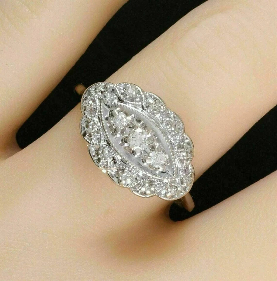 Art Deco Style Lab Created Diamond 14k White Gold FN Wedding For Bridal GiftRing