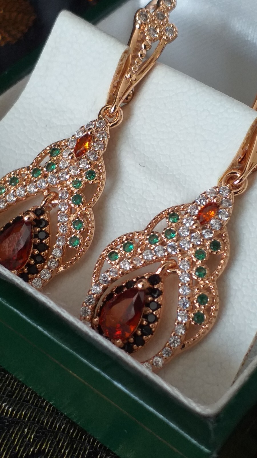 Vintage 1990-s 14 Ct Rolled Gold Ruby / Zircons Earrings-Hallmarked 585 RG