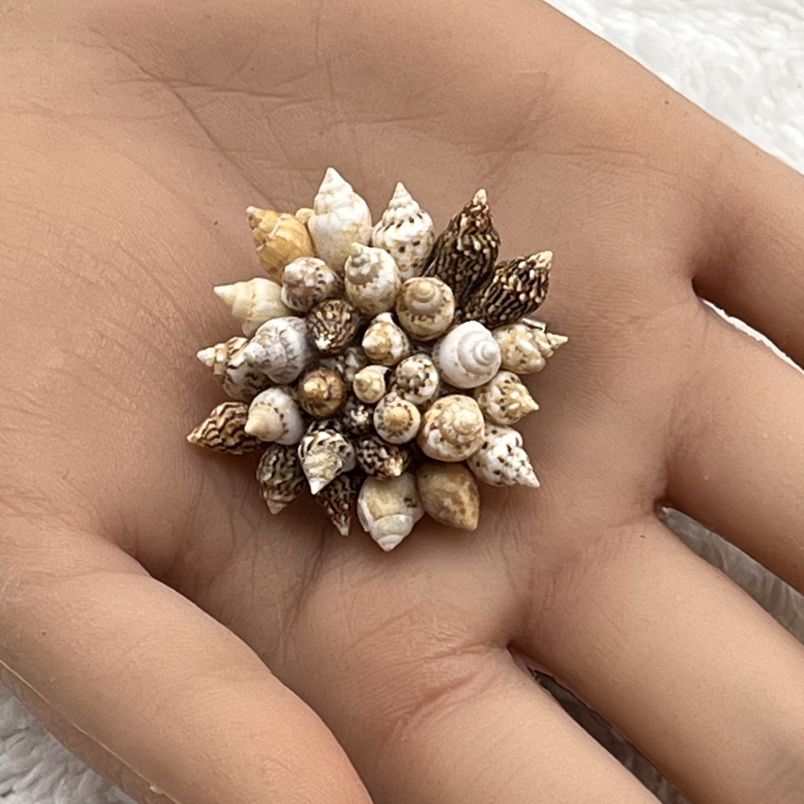 Vintage Sea Shell Jewelry Set Brooch Clip On Earrings Beach Mermaid