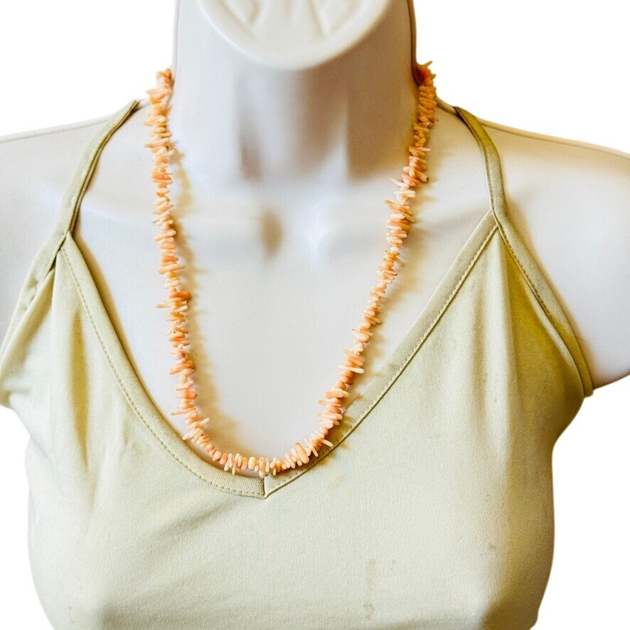 VTG Mediterranean pink Coral Natural Necklace Branch Beads Genuine Sterling 22″L