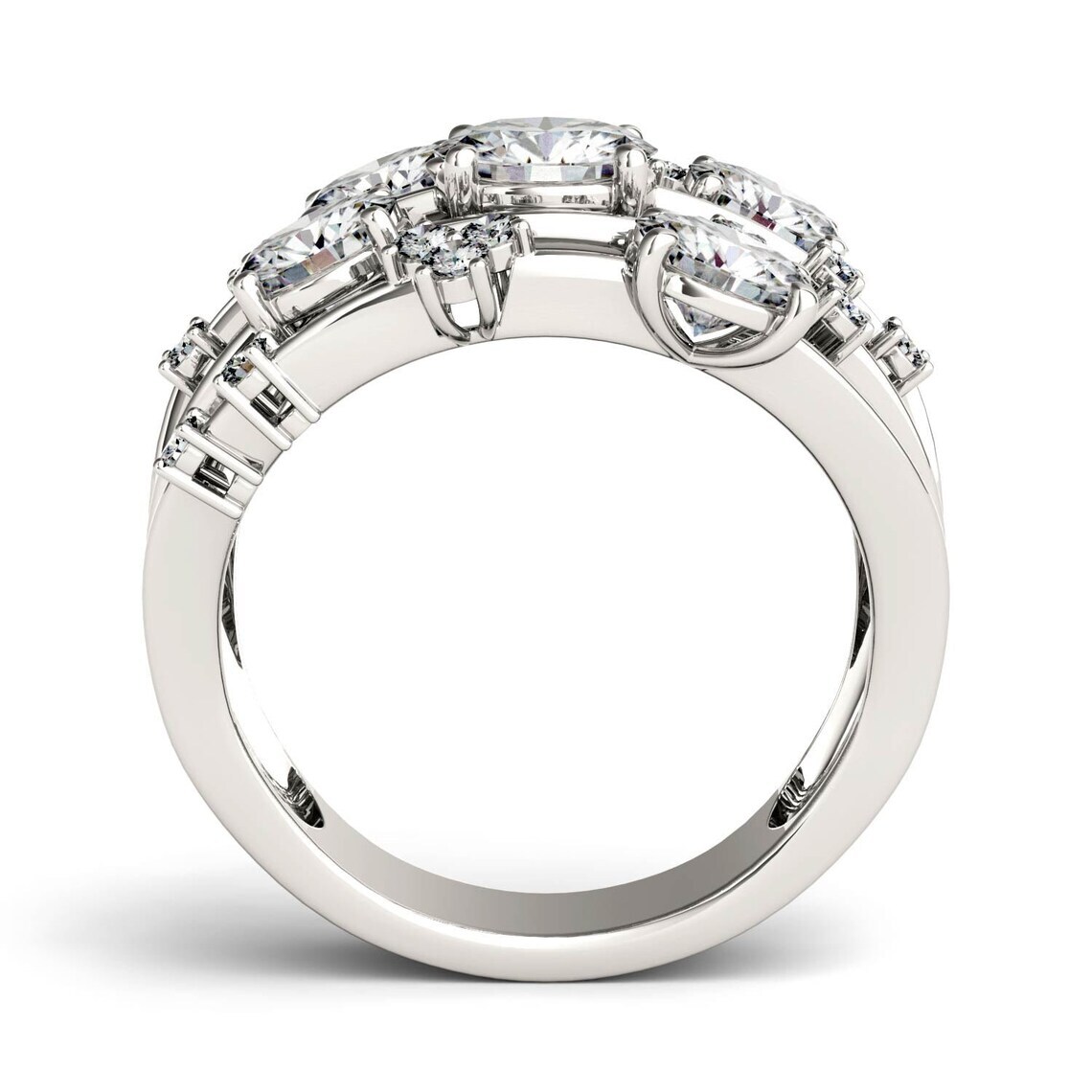 2.50Ct Round Five Moissanite Galaxy Statement Women Ring in 935 Argentium Silver