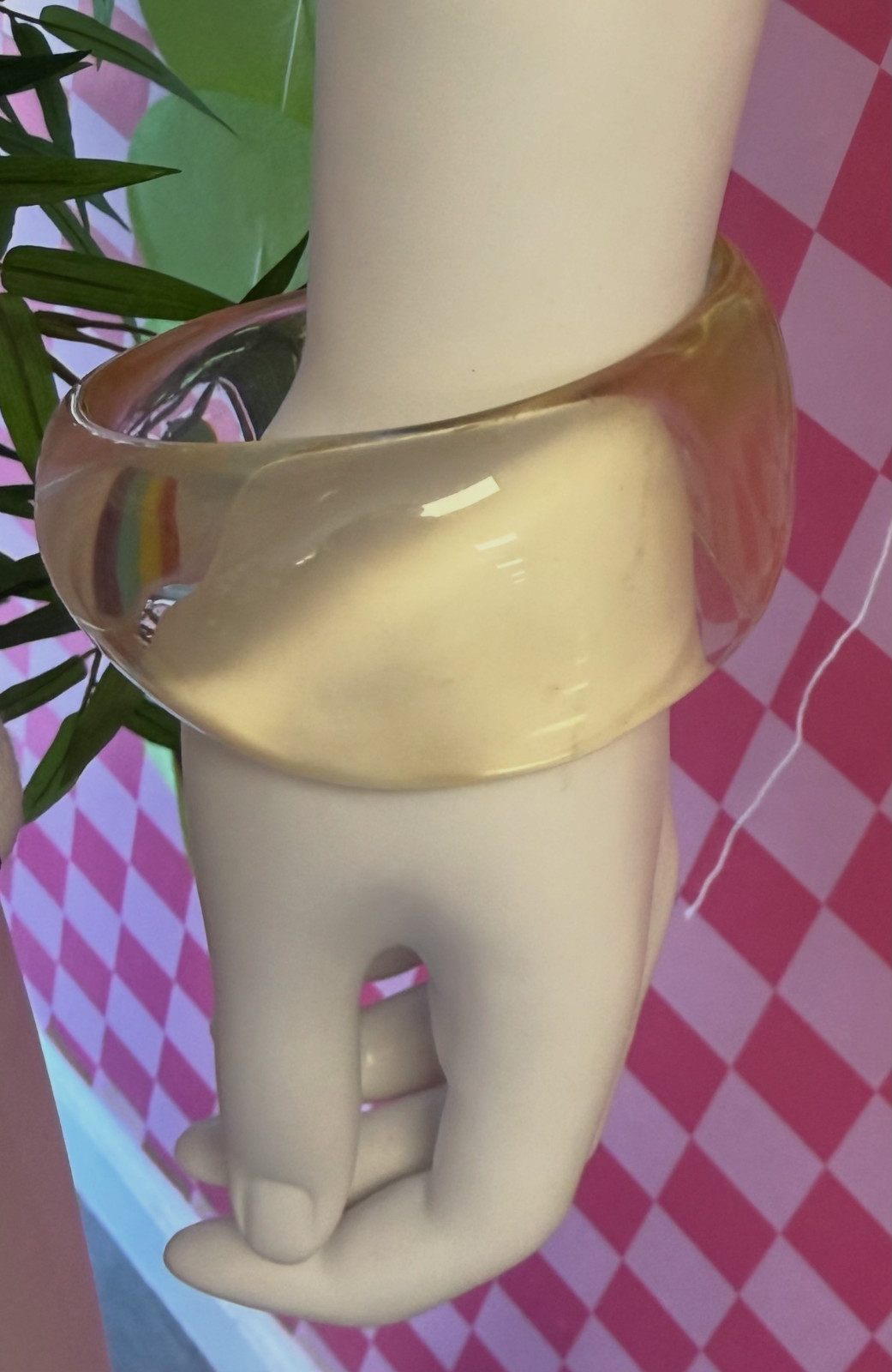 Vintage Clear Lucite Acrylic Chunky Bangle Bracelet Transparent Champagne MCM