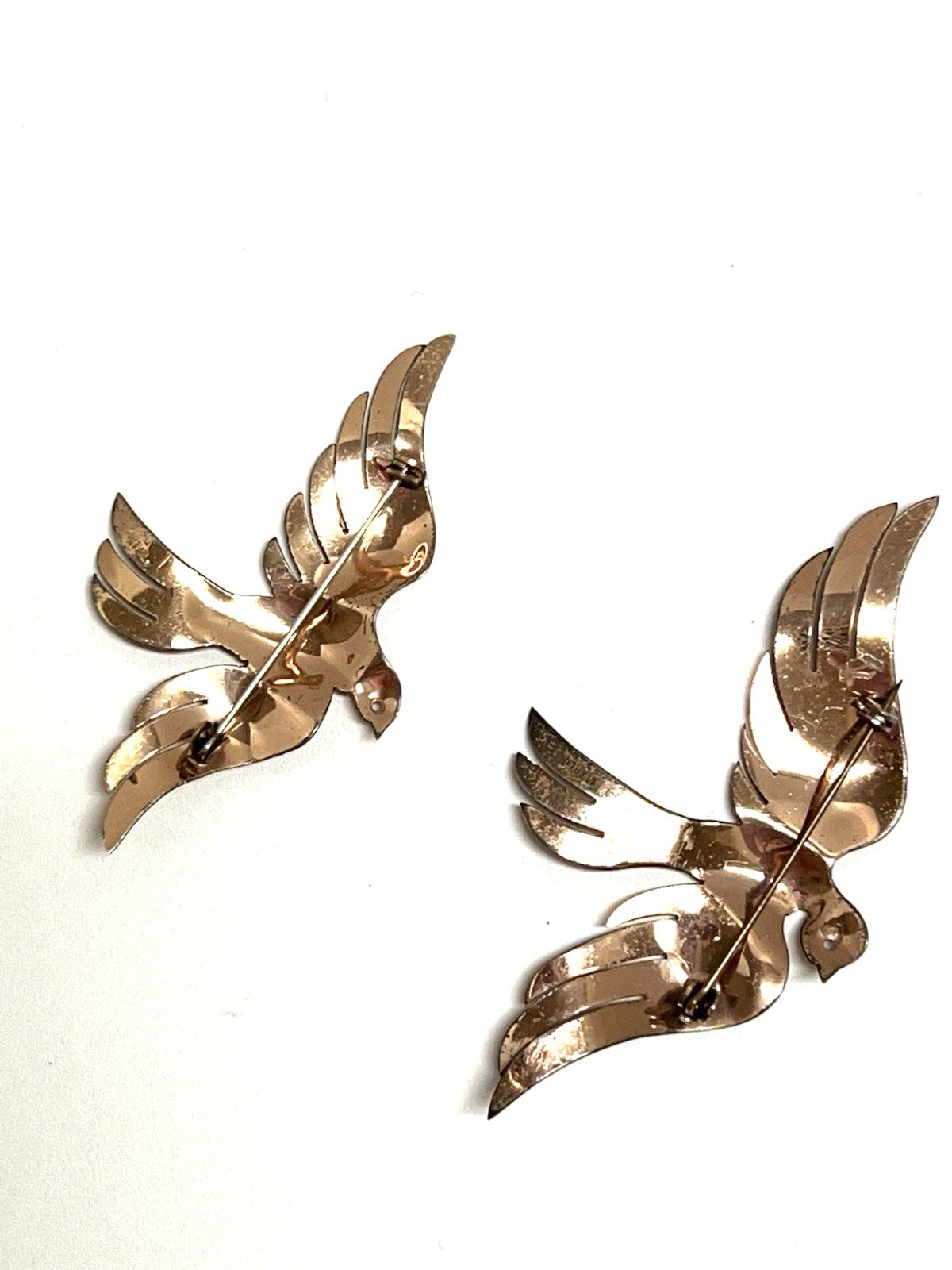 Vintage Birds In Flight Brooch Set 2 Sterling 925 Vermeil Gold Pins 11g Ex Cond