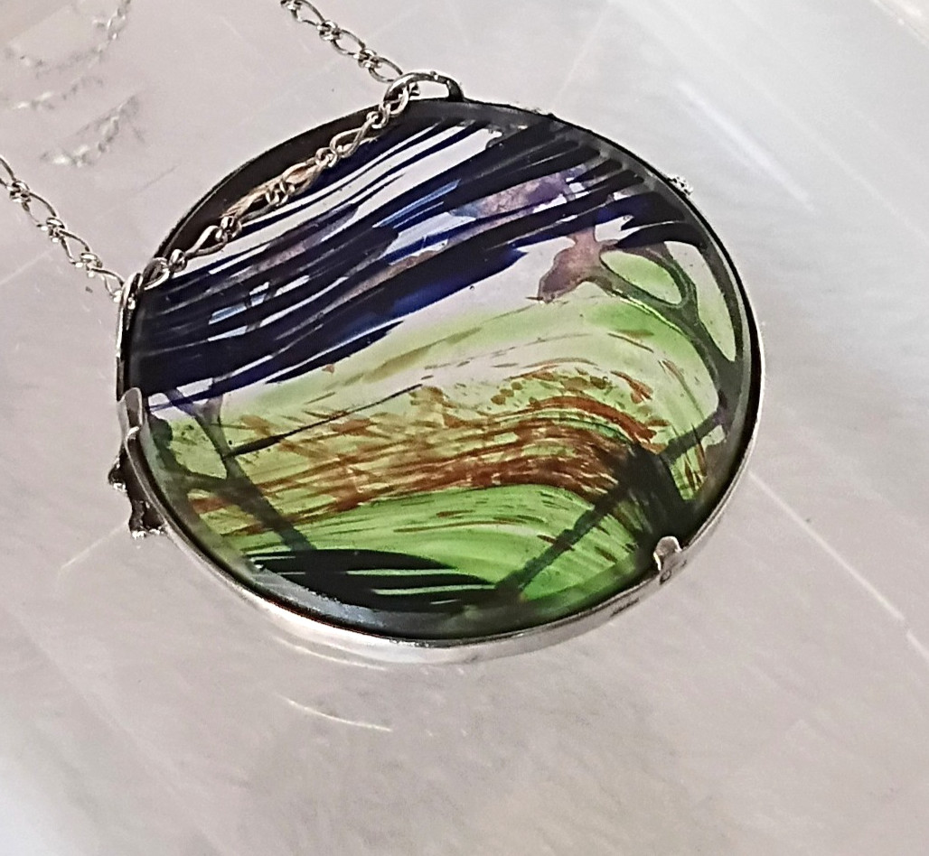 Scottish Pat Cheney/John Ditchfield Woodland Tree Sterling Poured Glass Necklace