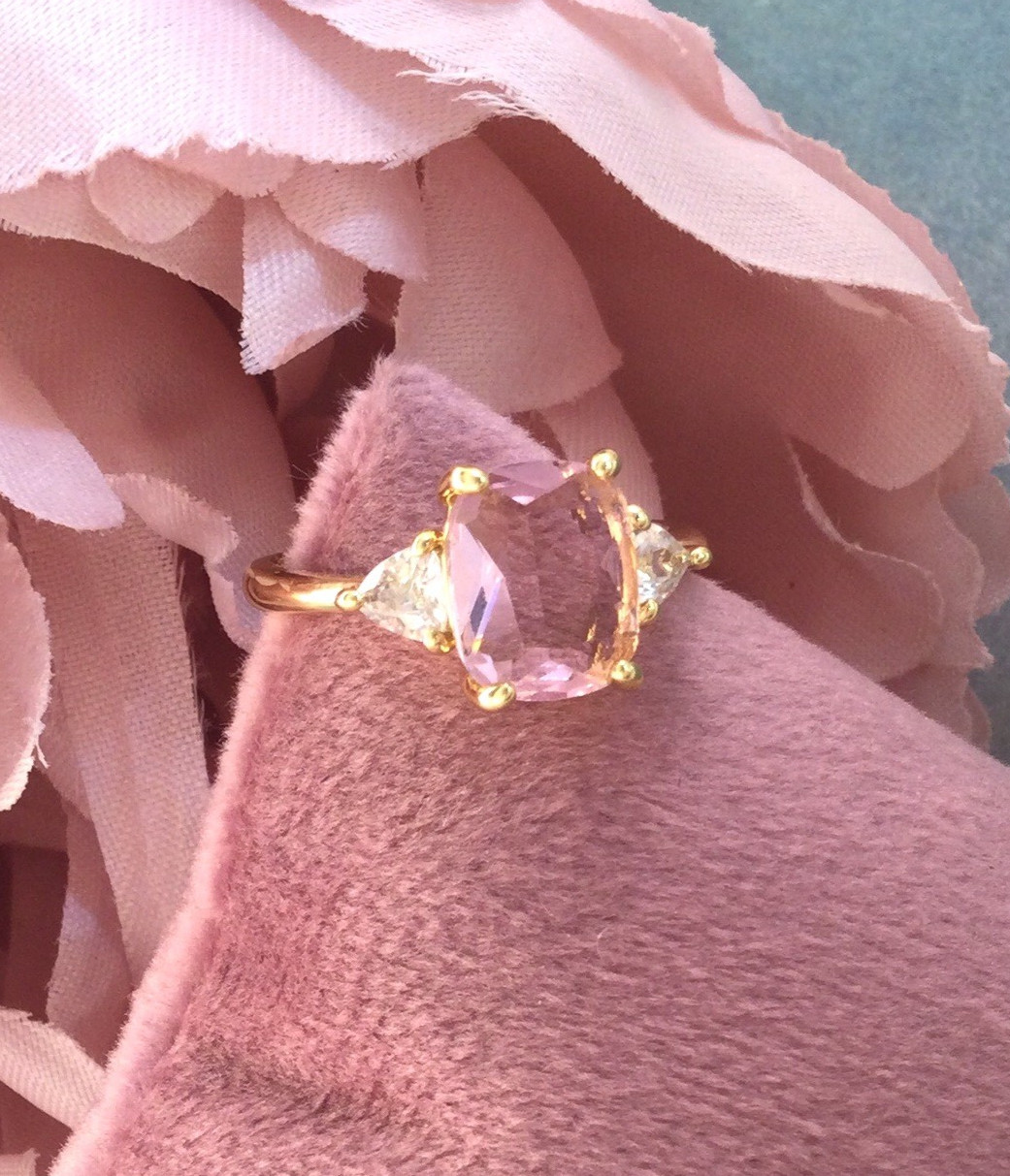 Vintage Jewellery Gold Ring Pink White Sapphires Antique Deco Dress Jewelry sz 7