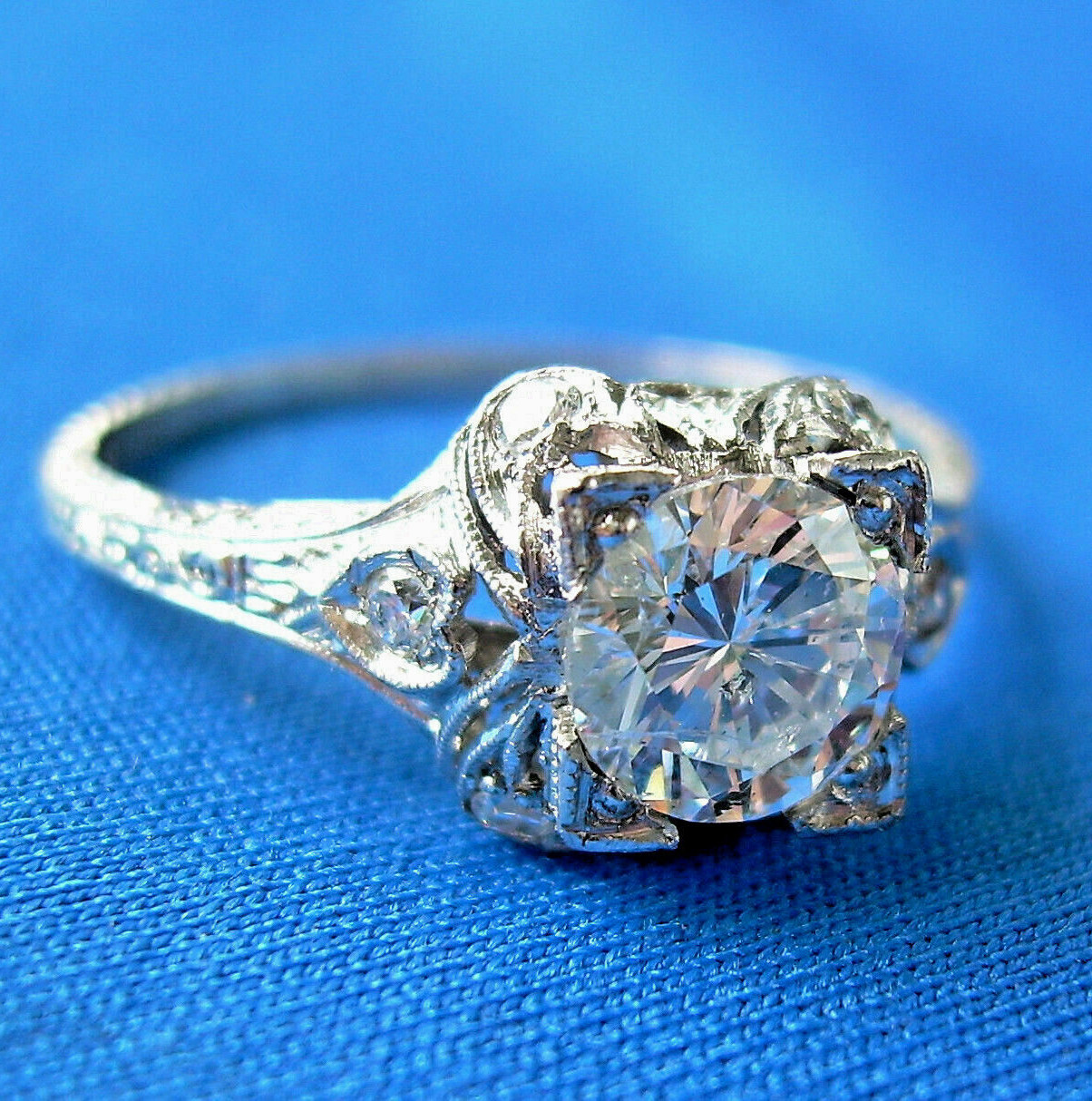 Original EARTH MINED DIAMOND Deco Engagement Statement Ring PLATINUM Solitaire 7