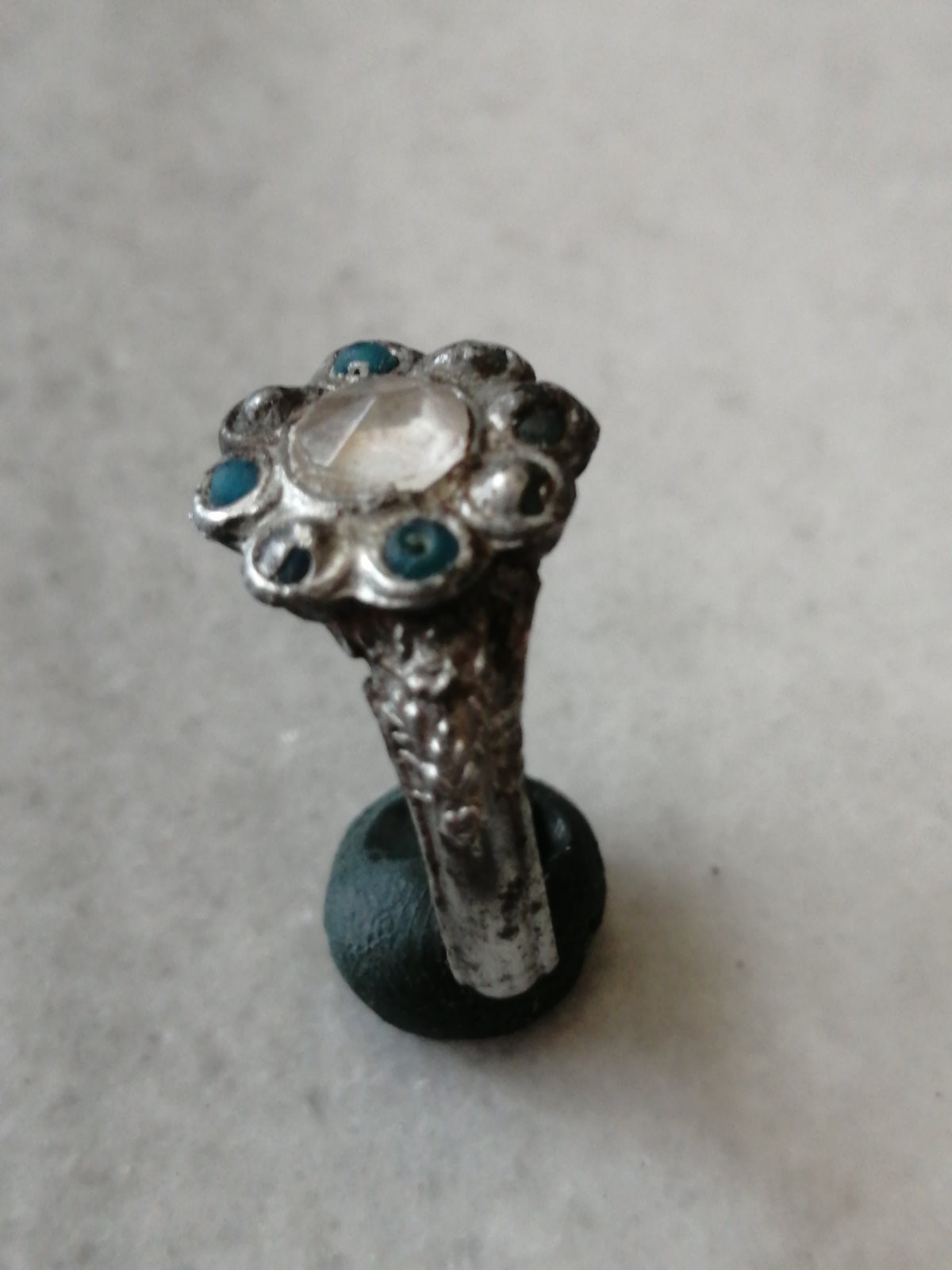 Rare Pre Georgian Alloy Silver, Zinc Ring, With Crystal Stones, US-10,5