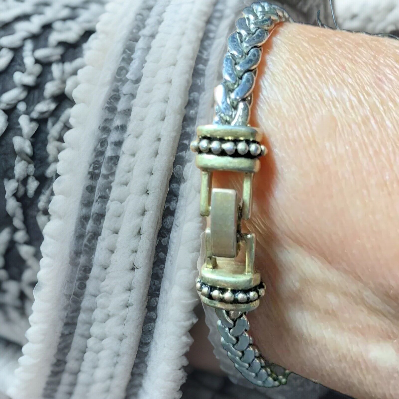 Liz Claiborne Silver‑Tone Herringbone Bracelet Vintage 8” Nickel‑Free Fold‑Over