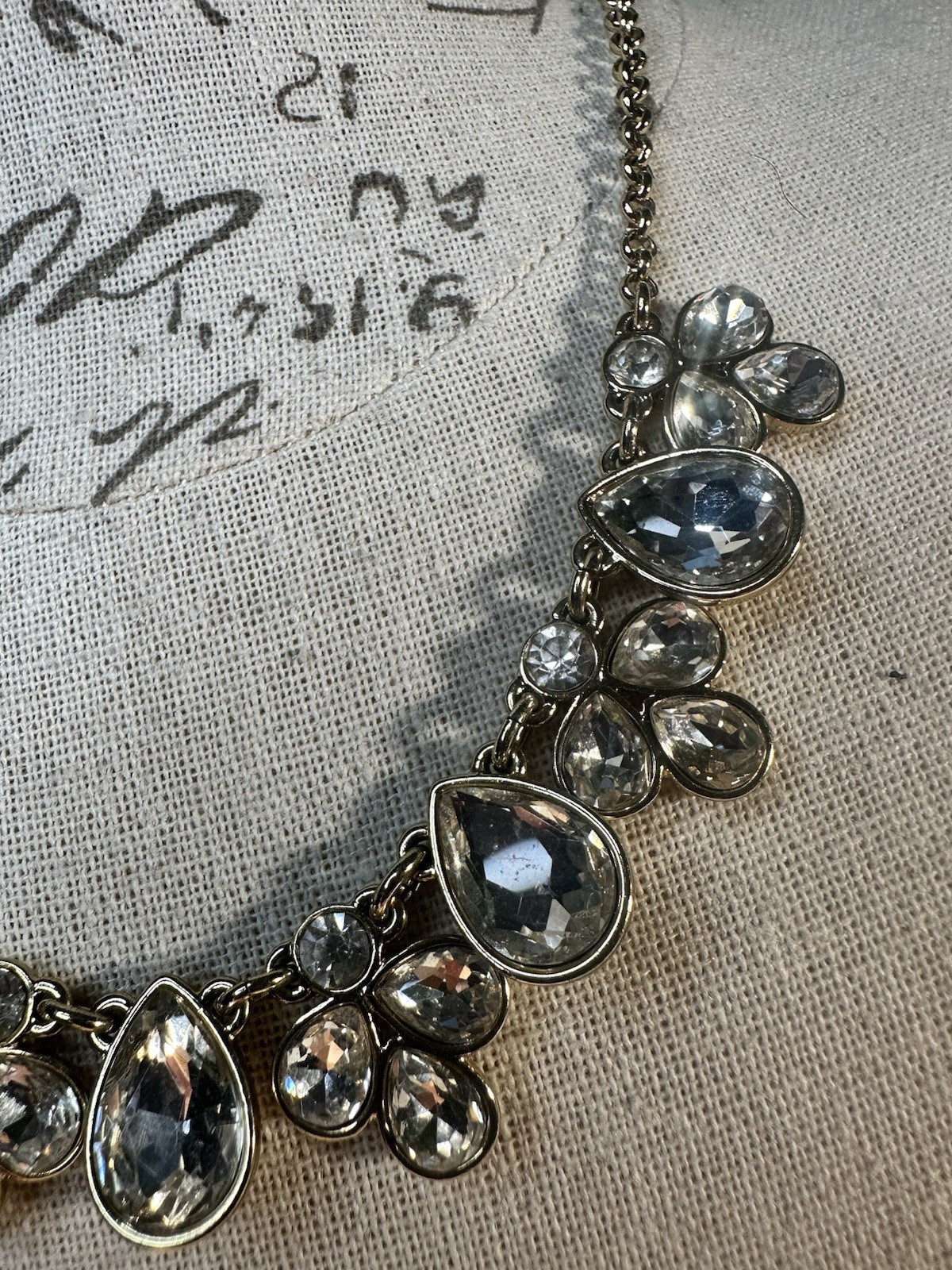 Vintage Silver Tone Teardrop Bezel Set Rhinestone Necklace
