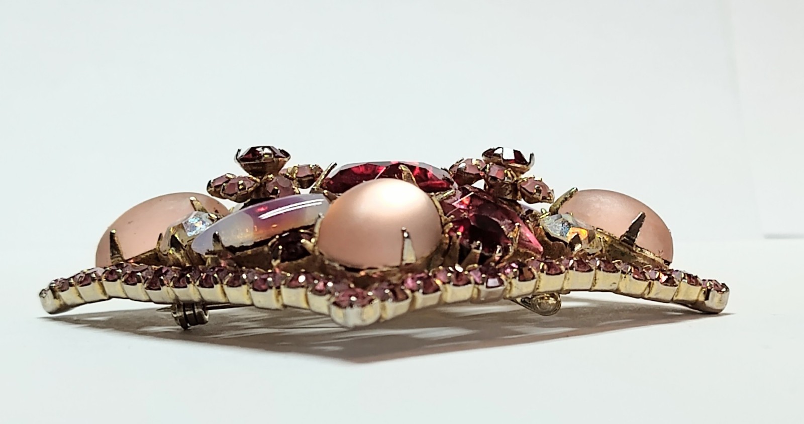 Vintage Stunning Givre Pink Red Clear AB Rhinestone Brooch Pin Clip Earrings