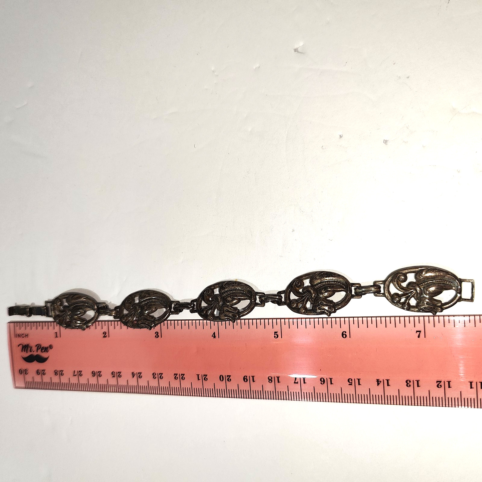 Danecraft Art Nouveau Revival Sterling Silver Signed Flower Panel Link Bracelet