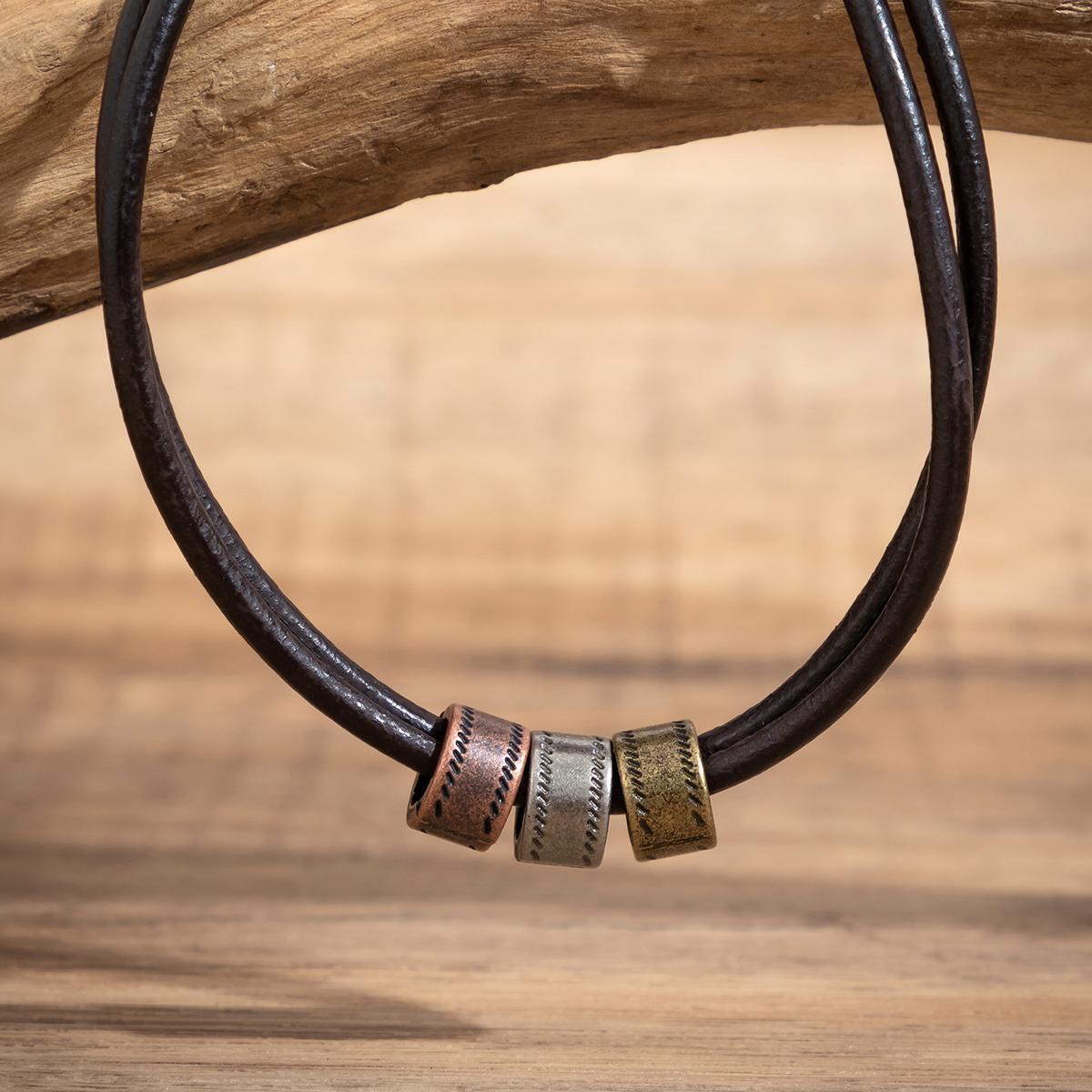 Vintage PU Leather Choker Necklace for Men with Metal Beads Trendy 2025 Jewelry