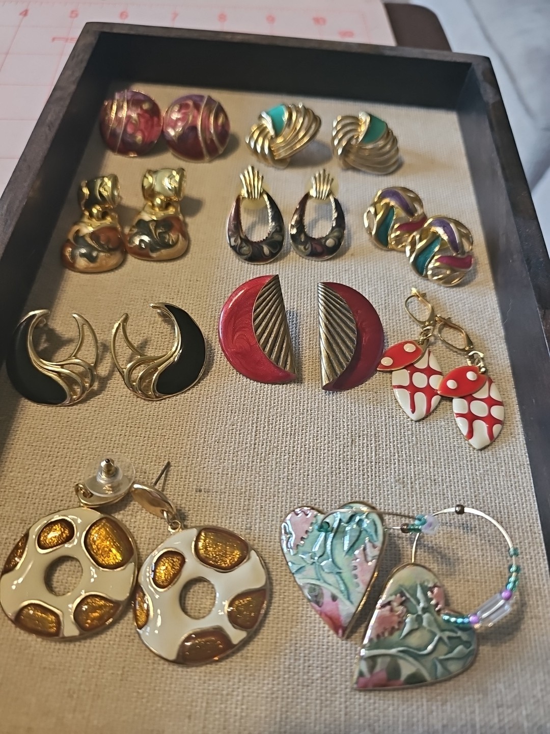 Retro Bright Enamel Post Earring 10 Pair Lot