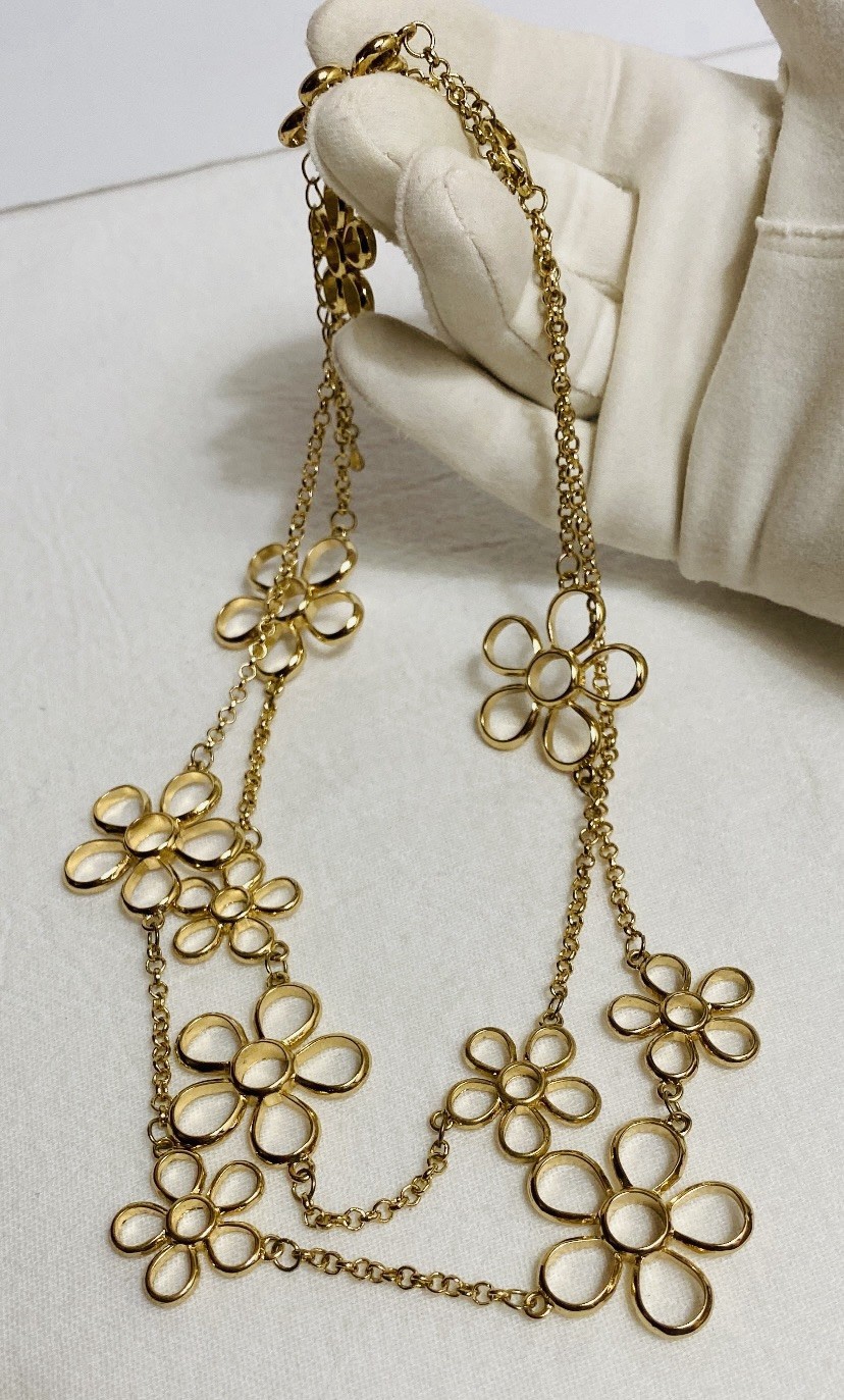 Vintage Gold Tone Multi Flower Chain /Statement Necklace 35” +3.5” Extension