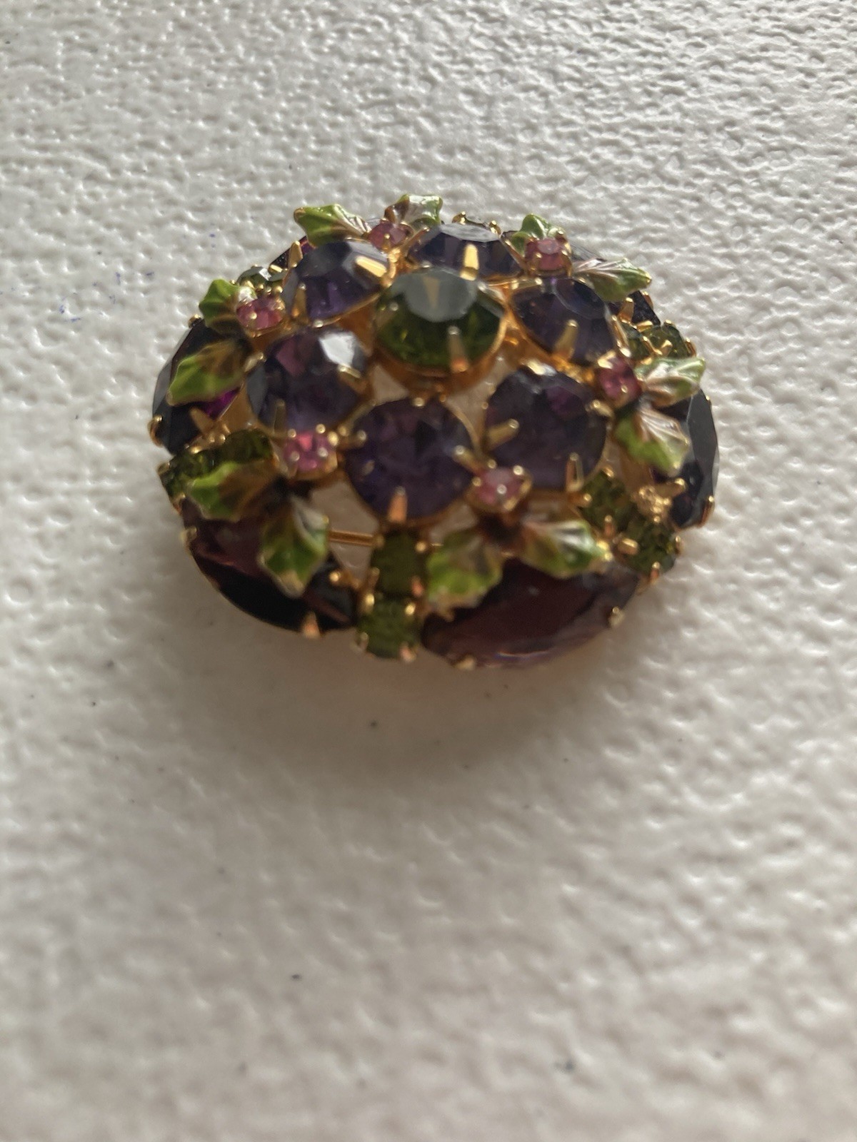 Vintage Dandy Rhinestone Brooch Enamel Pin Colorful Goldtone Setting 1 5/8″
