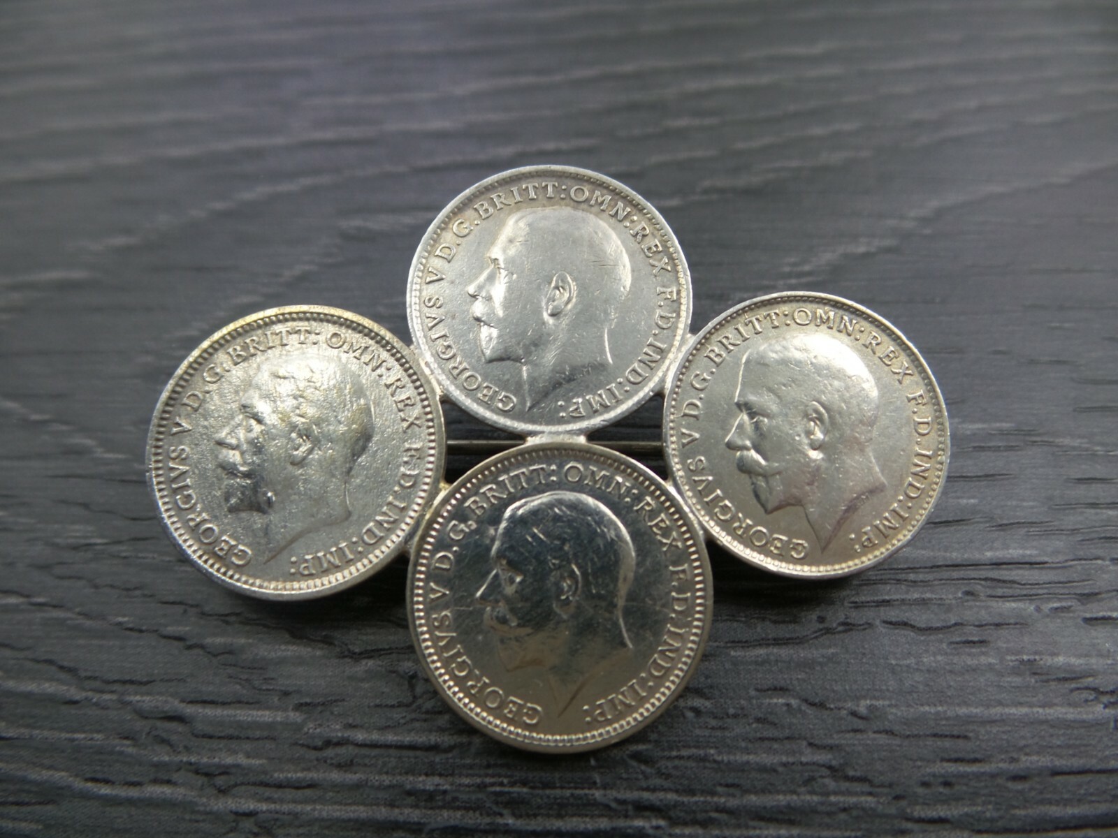 Vintage 500 Silver Great Britain 3 Pence 1916, 1933, 1935 Brooch Pin