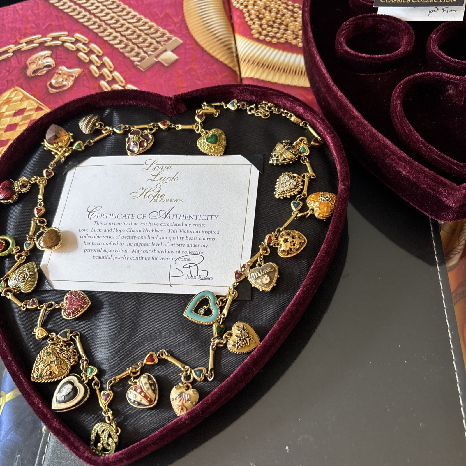 Joan Rivers Love Luck & Hope Heart 21 Charm Necklace – Complete Set Valentines