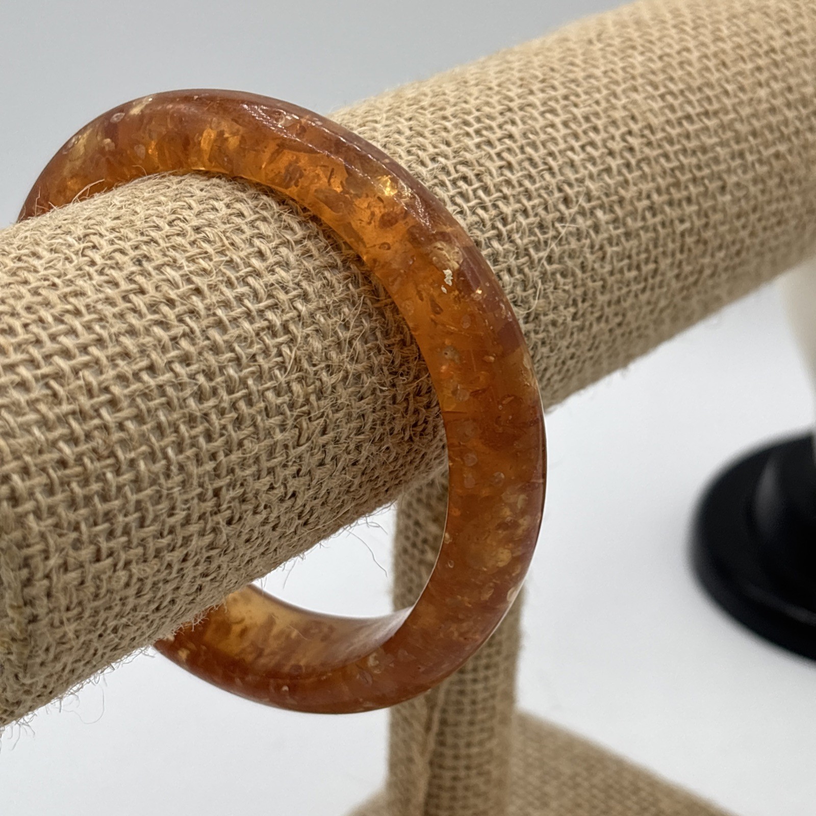 Vintage Lucite Orange & Silver Foil Confetti Wide Cuff Bangle Bracelet 1960s