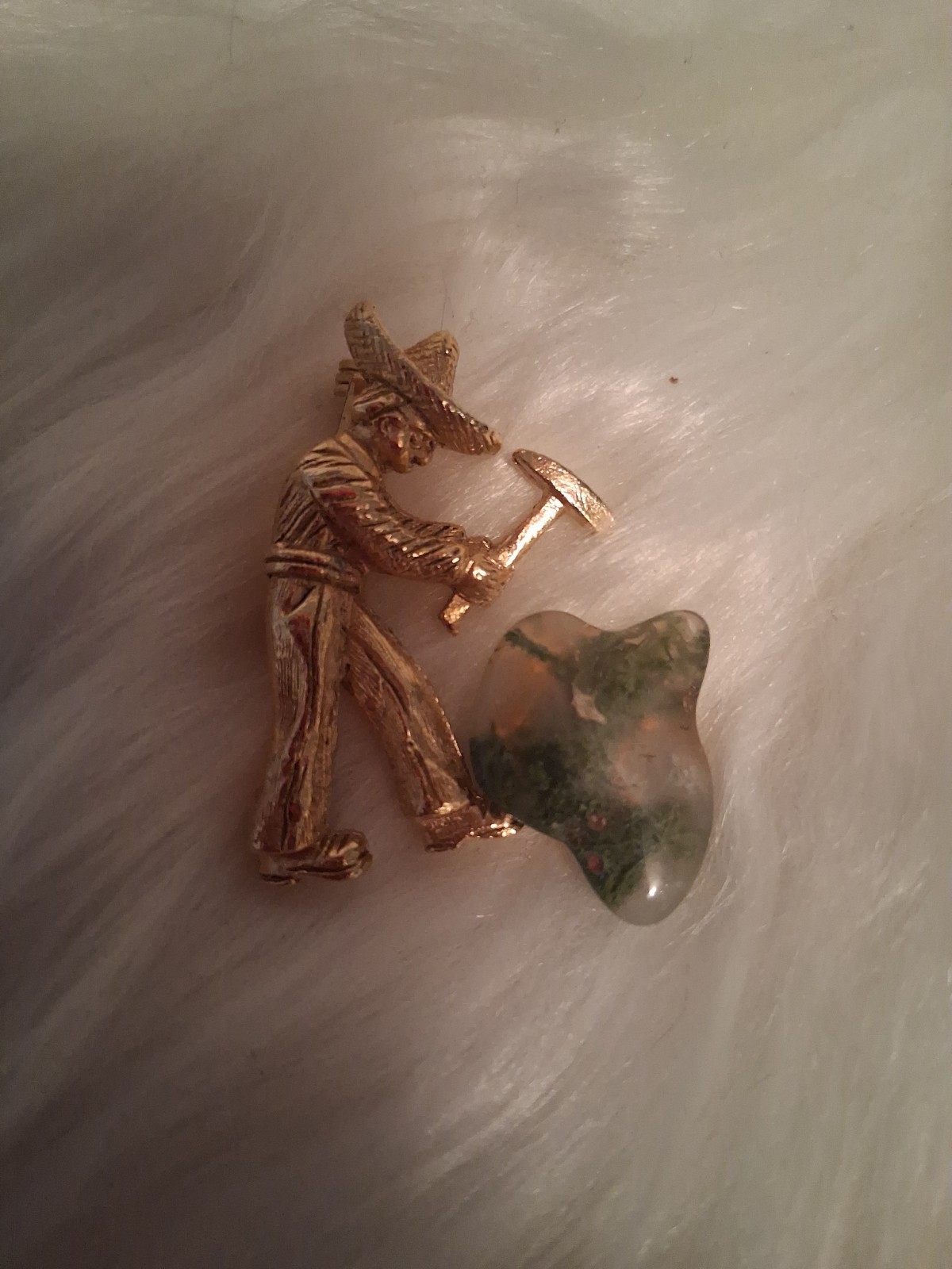 Vintage Brooch Mexican Man With Sombrero And Pick Axe Cracking Jasper