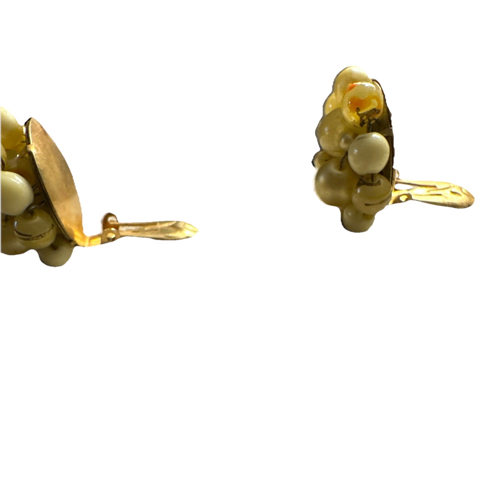 Vintage Signed Japan yellow and Cream Beaded Hand made Clip on Womens Earrings