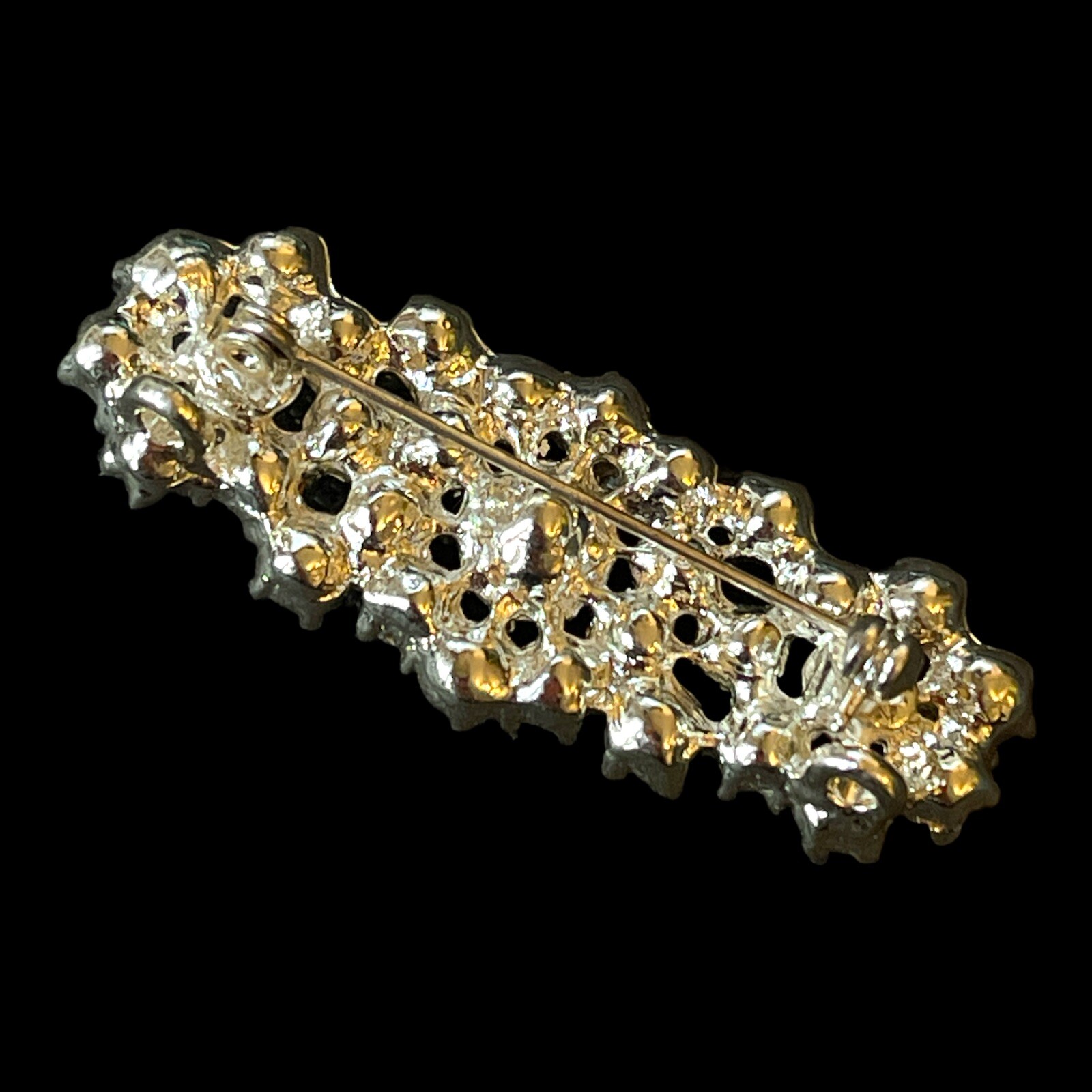 Vintage Rhinestones Brooch Flower Clear Square Elongated Collar Style