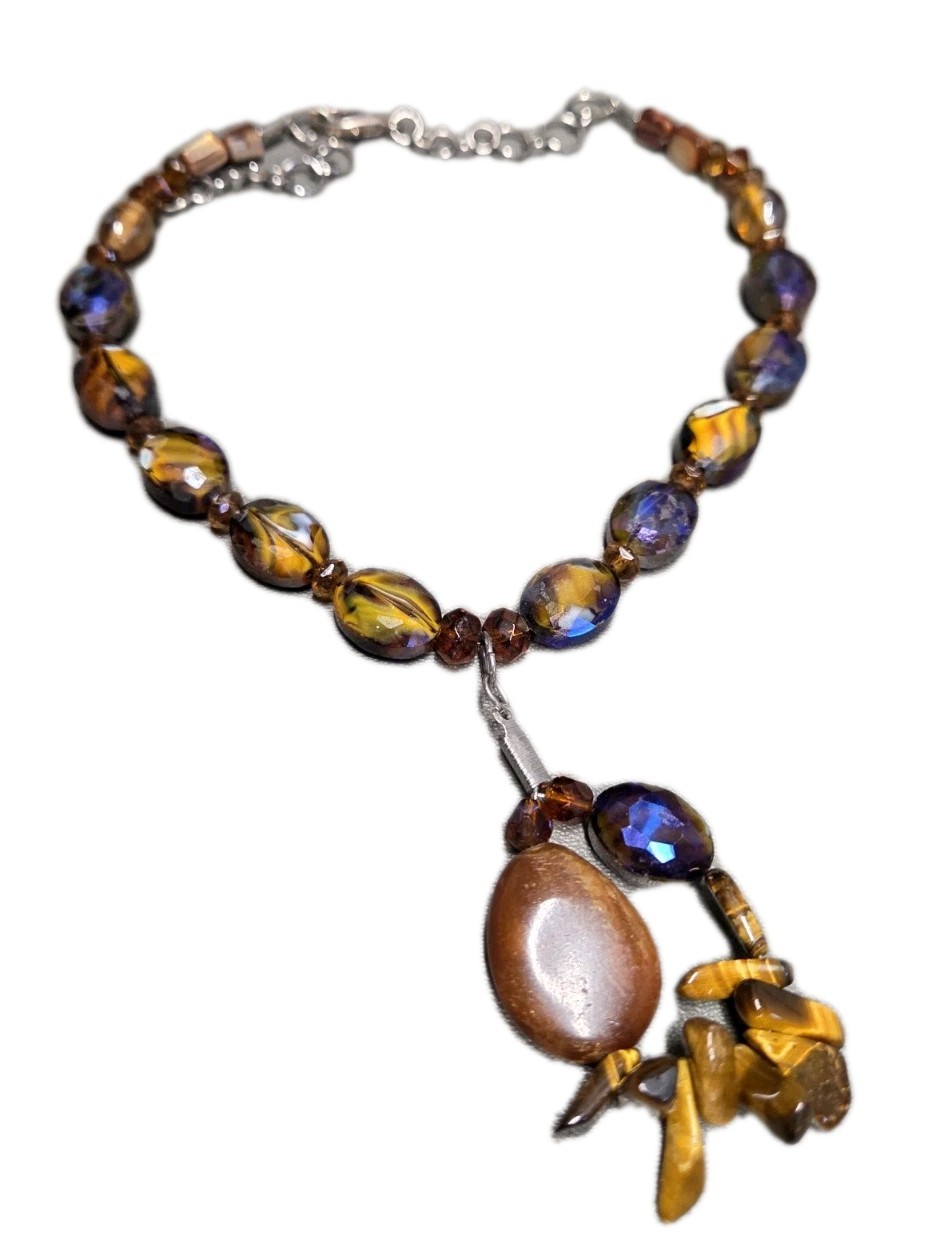 Vintage, Golden Tigers Eye & Aubergine Beaded Jewelry Set (1262)