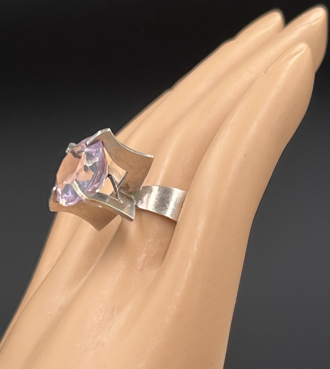 Vtg Svedboms Swedish Sterling Amethyst Ring, Modernist Sculptural, 8g, Sz 5.5
