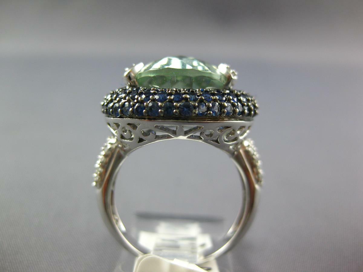 EXTRA LARGE 10.97CT DIAMOND & AAA SAPPHIRE & GREEN AMETHYST 14KT WHITE GOLD RING