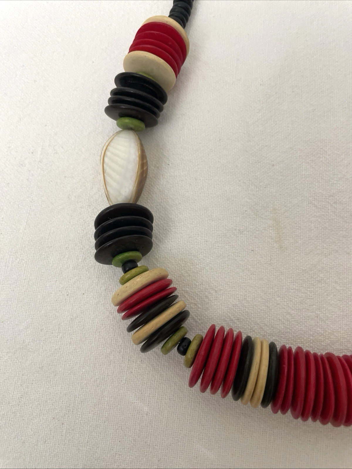 Bead & Shell Necklace African Tribal Style Statement 24″ Artsy Boho Eclectic