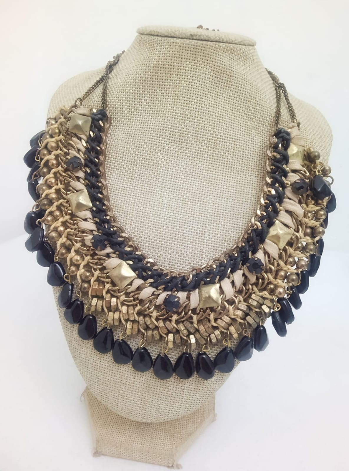 Luxurious multi-layer necklace ZARA Vintage Handmade stones Golden chains Woven