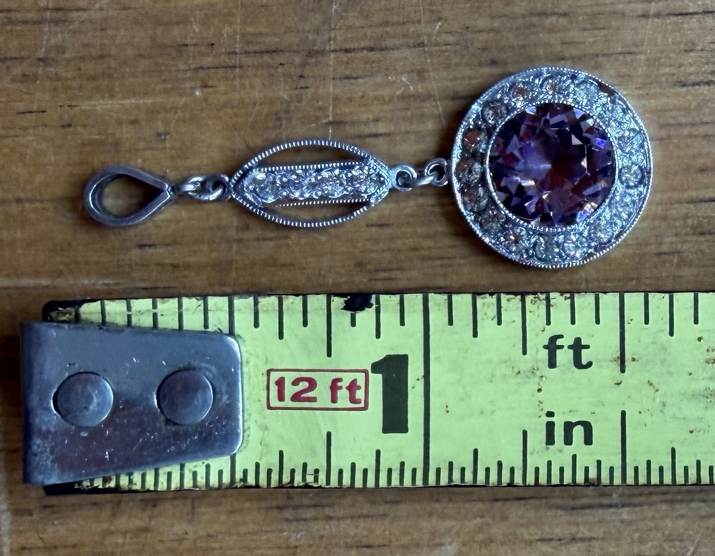 Sterling Silver Faceted Amethyst Dangle Drop Pendant 1.5” 3g Authentic Art Deco