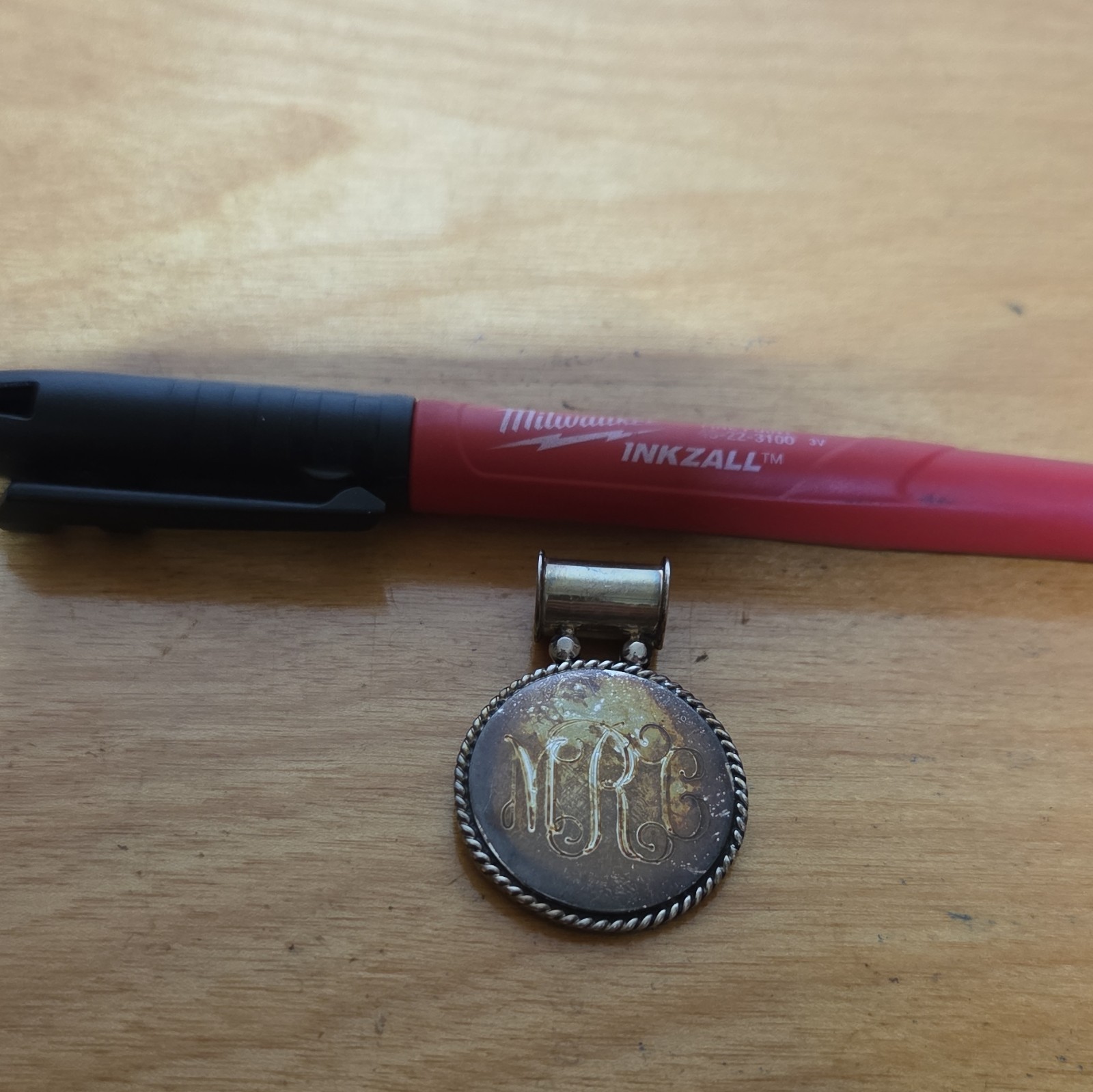 Engraved Round Monogram Charm Pendant w/ Bail 925 Silver No Stone Letters