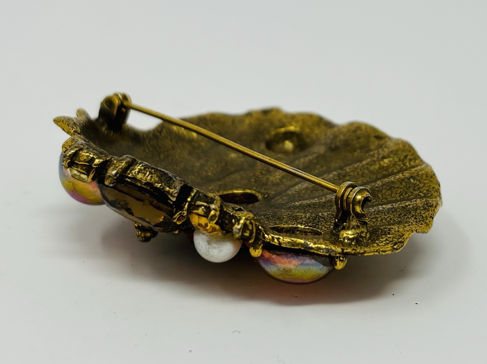 Unsigned ART Arthur Pepper Mermaid Crystal Rhinestone Sea Shell Brooch Pin Beach
