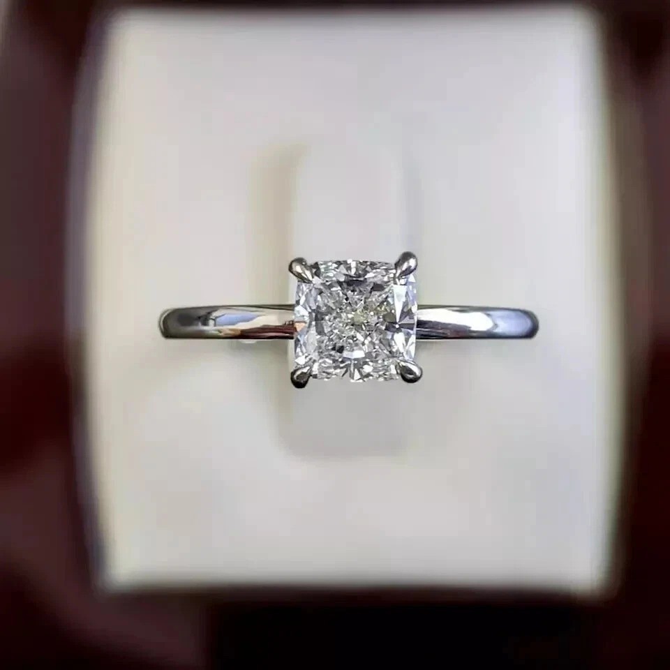 1.2Ct Cushion Cut Lab Created Diamond Solitaire Ring Engagement 14K Gold Finish