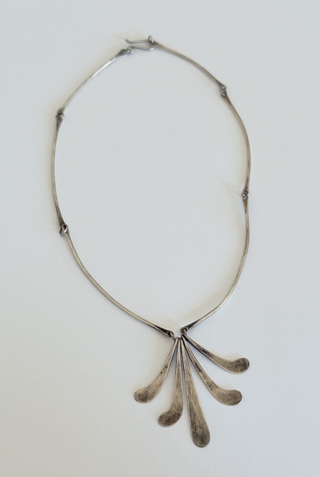 Vintage Modernist Bar Link Sterling Silver Fringe Paddle Necklace