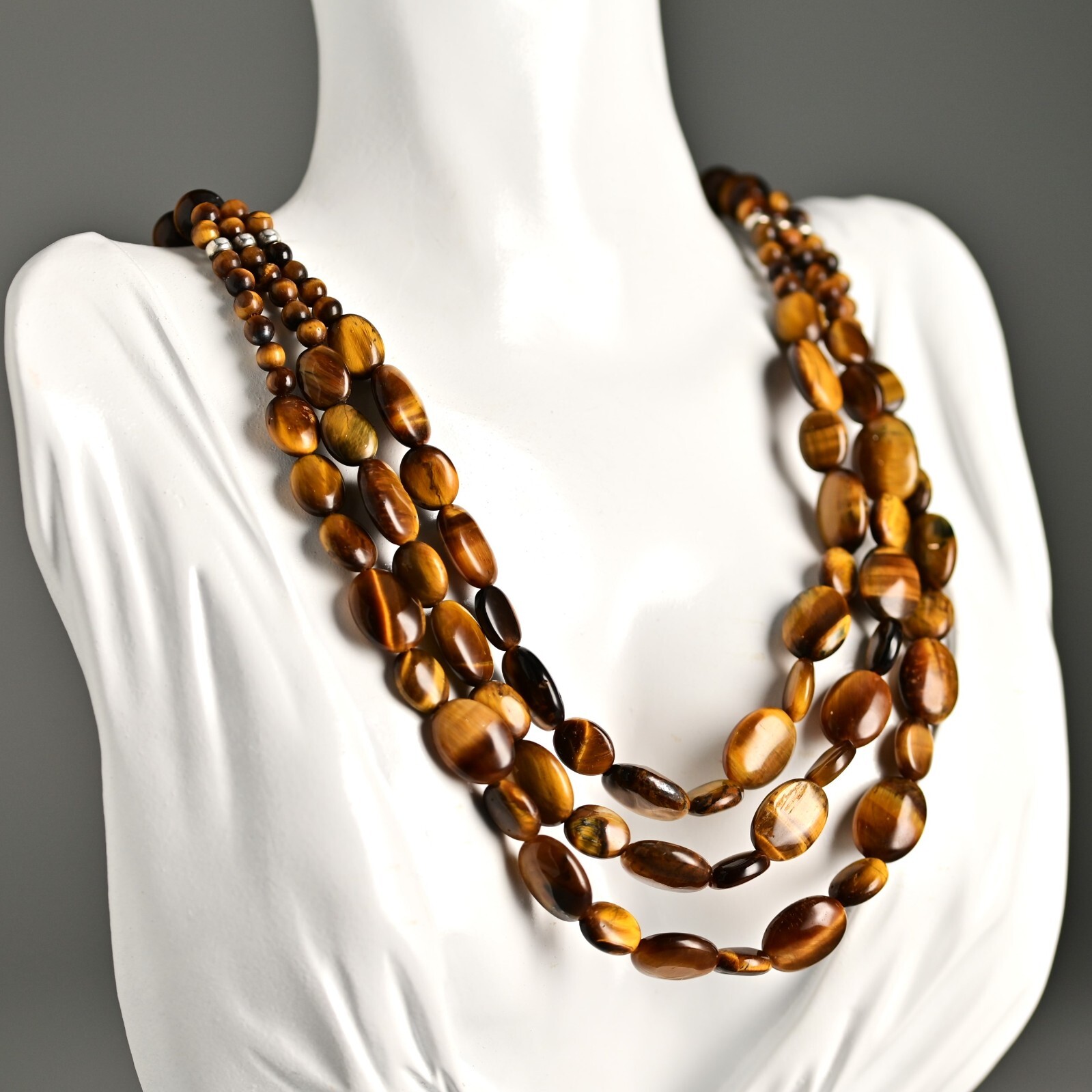 Vintage Original Designer 925 Sterling Silver Tiger Eye Gemstone Estate Necklace