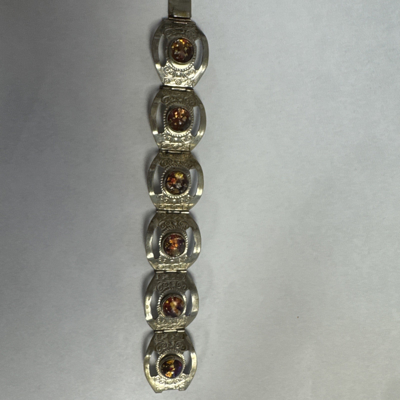 Vintage Mexico Sterling Silver Dragon’s Breath Opal Glass Bracelet