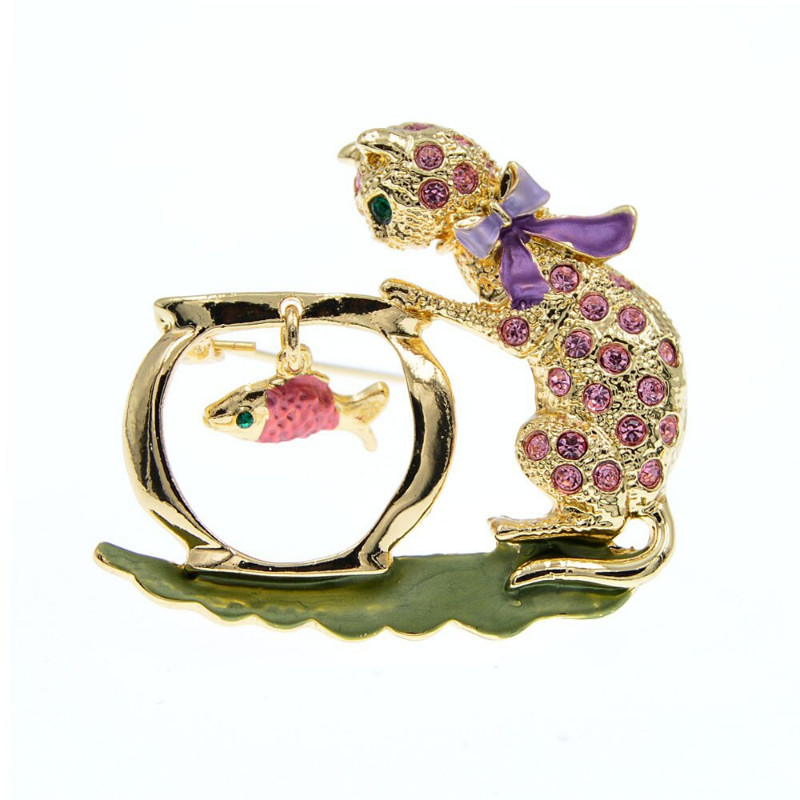 Cute Rhinestone Cat Brooch Kids Animal Pin Jewelry Winter Accessories Ornament