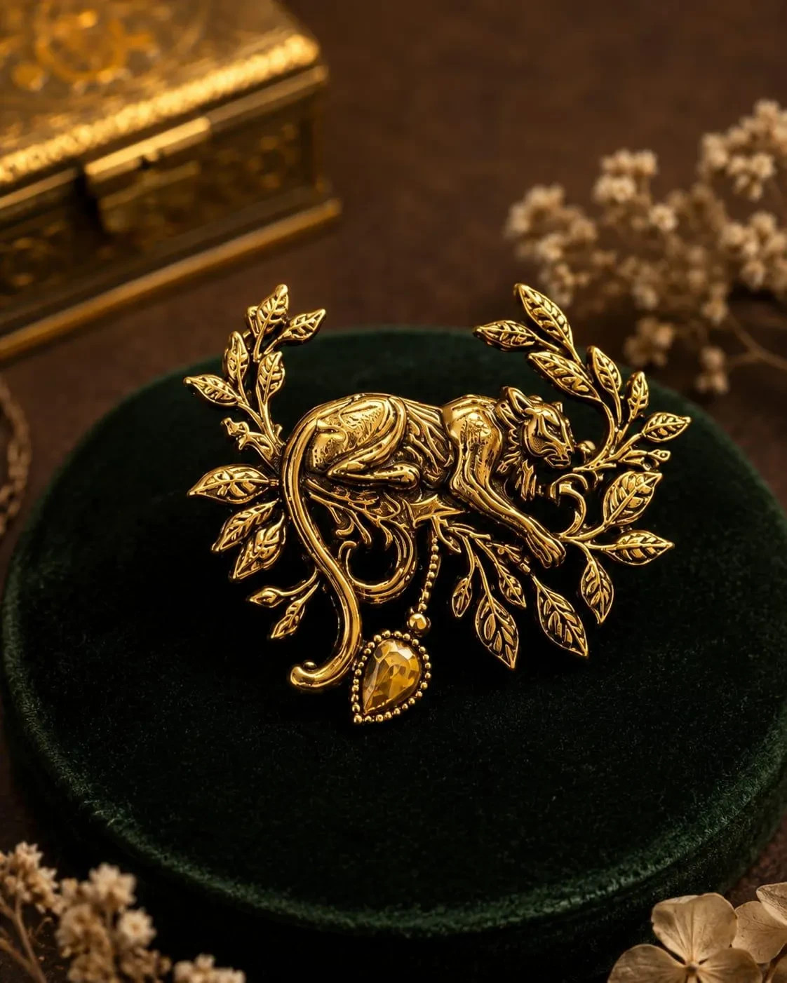 Vintage Gold Leopard Brooch Pin, Jungle Cat Lapel Pin, Statement Animal Brooch,