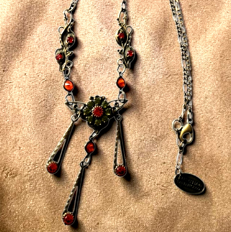 Vintage Kenny Ma San Francisco Bronze/Brass Tone Rhinestone Necklace~15.5″