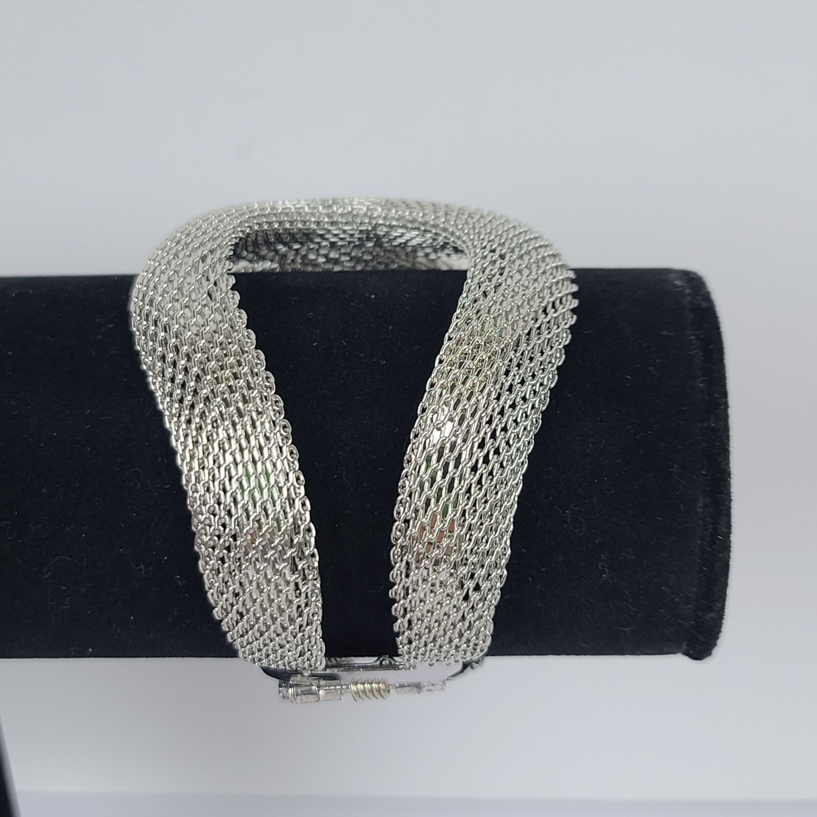 Silver Tone Double Strand Braided Sleeve Snake Chain Tube Hinged Cuff Bracelet