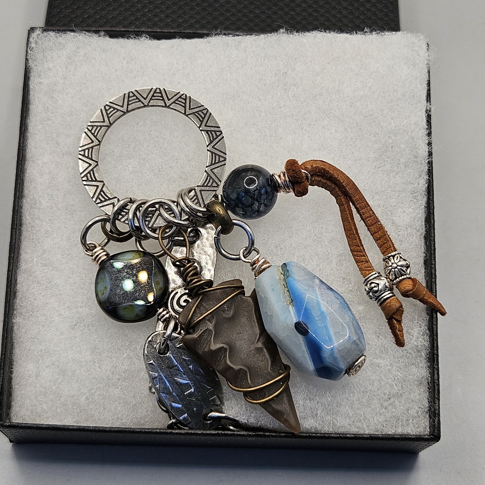 Silver Boho Pendant Necklace Cord Mixed Metals Beaded Arrow Head Stone Charms