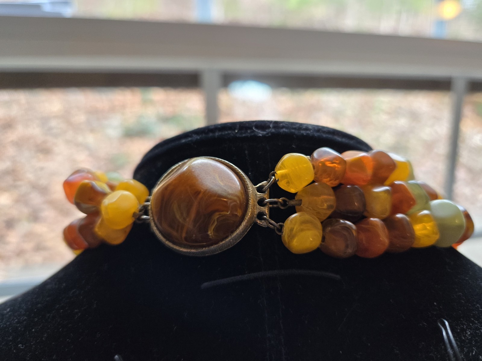 Vintage Swirl Plastic Triple Strand Necklace- great colors