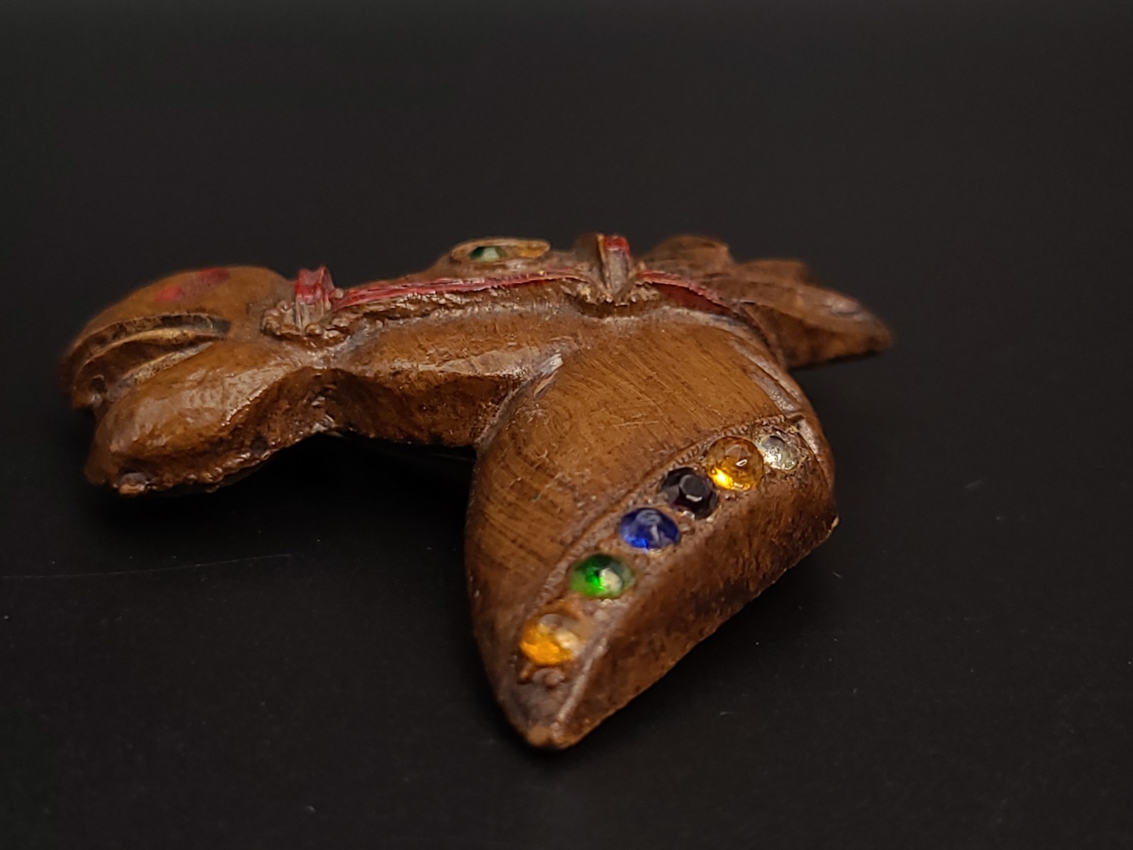 Vintage Handcrafted Wood Horse Head Brooch Rhinestone Pin