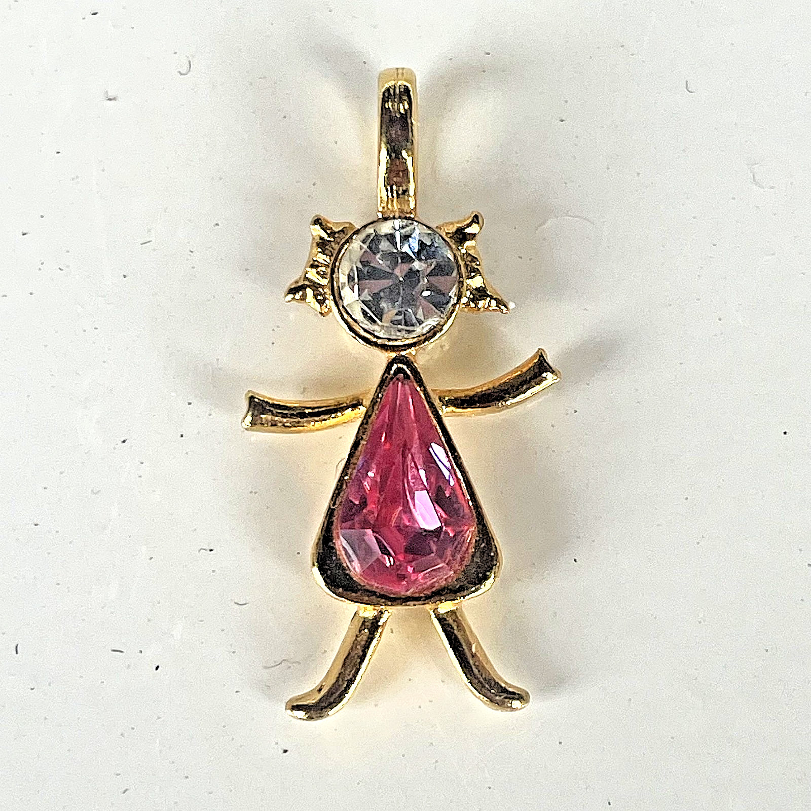 Vintage 1997 PSCO October Birthstone Girl Pendant GoldTone Pink Austrian Crystal