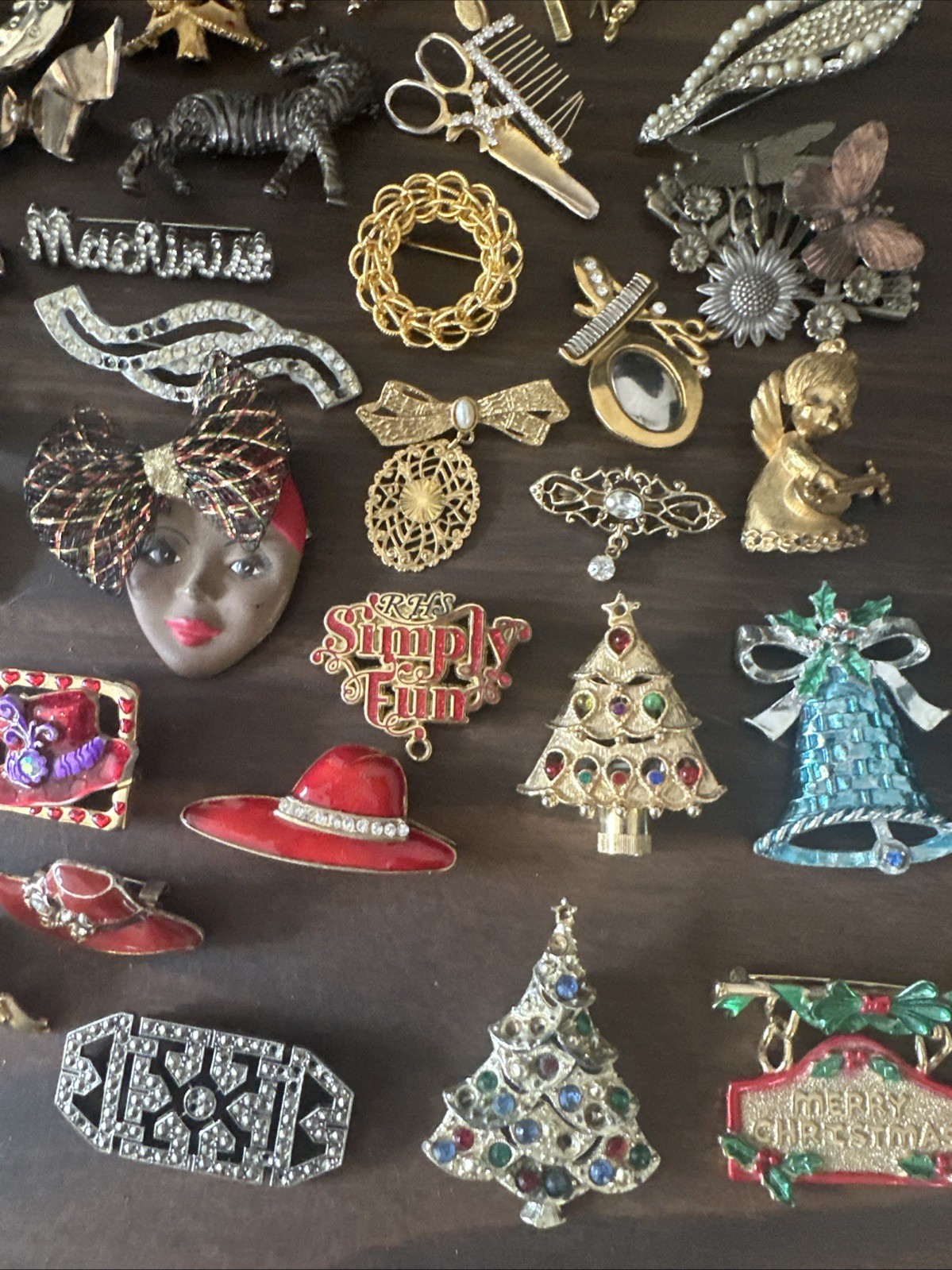 Whole Lot 50plus Vintage Brooches And Pins Number One Hairdresser Red Hat