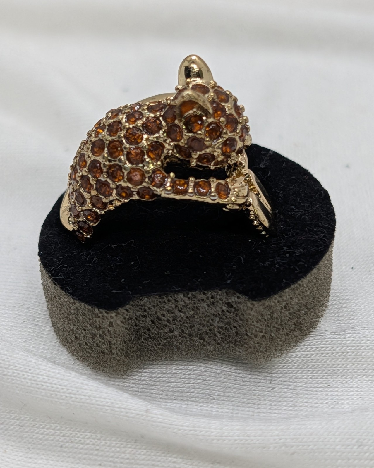 Vintage Pavé Set Amber Rhinestone “Squirrel” Ring Animal Size 8.5 Gold Tone