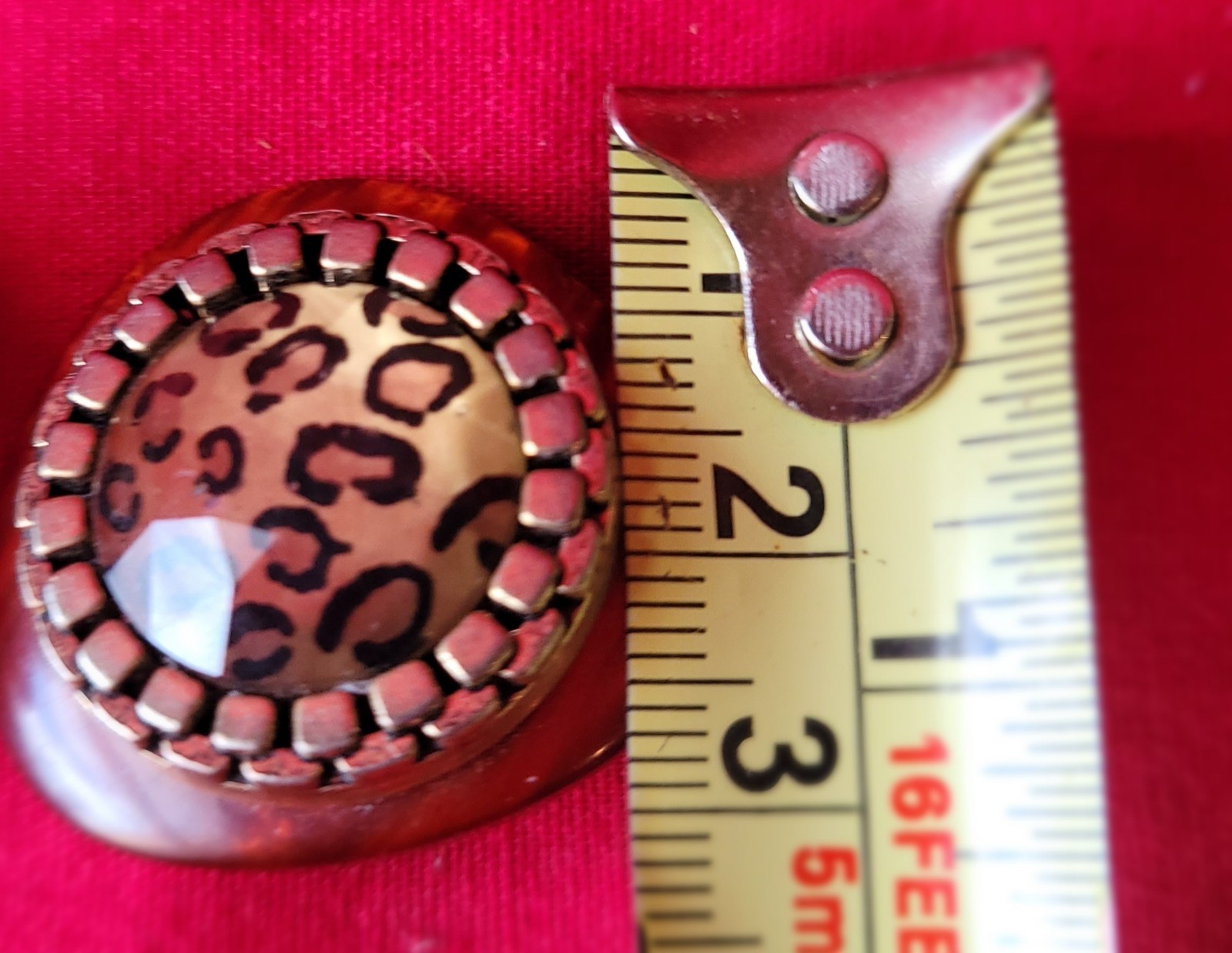 Vintage 80’s Leopard Acrylic ? Resin Topaz Gem STATEMENT Clip Earrings