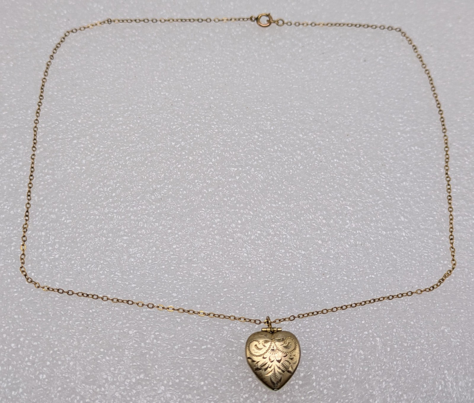 VTG 1/20th 12K GOLD FILLED Etched HEART LOCKET PENDANT With GF/Sterling Necklace