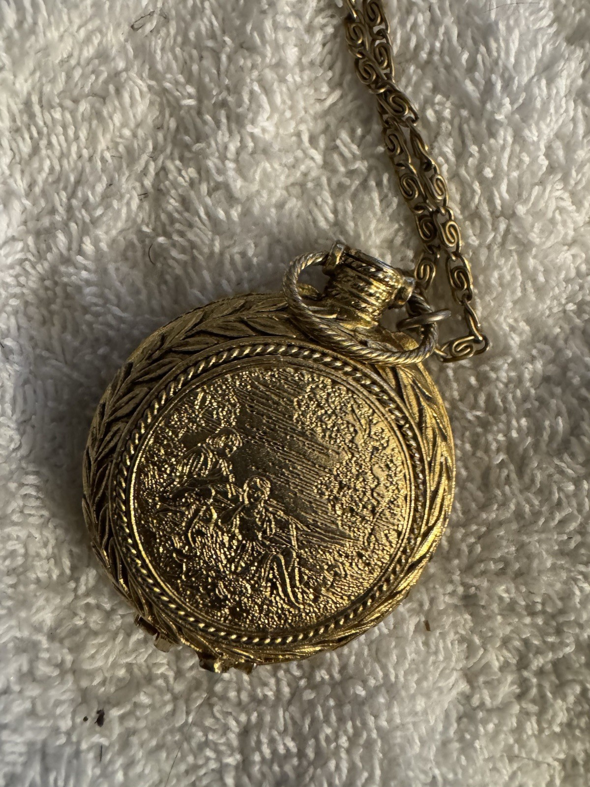 Gold Tone Round Locket Pendant Necklace with Chain for Unisex Adults